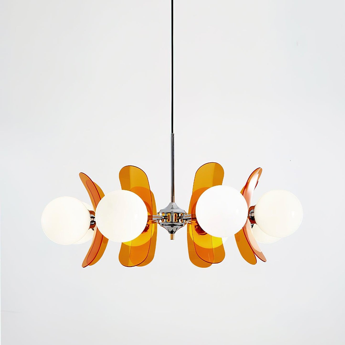 Suspension Oranvéra | Douille E26/E27 IP20 | Fleur Verre & Métal Chrome Brun/Orange
