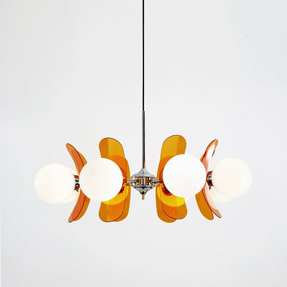 Suspension Oranvéra | Douille E26/E27 IP20 | Fleur Verre & Métal Chrome Brun/Orange