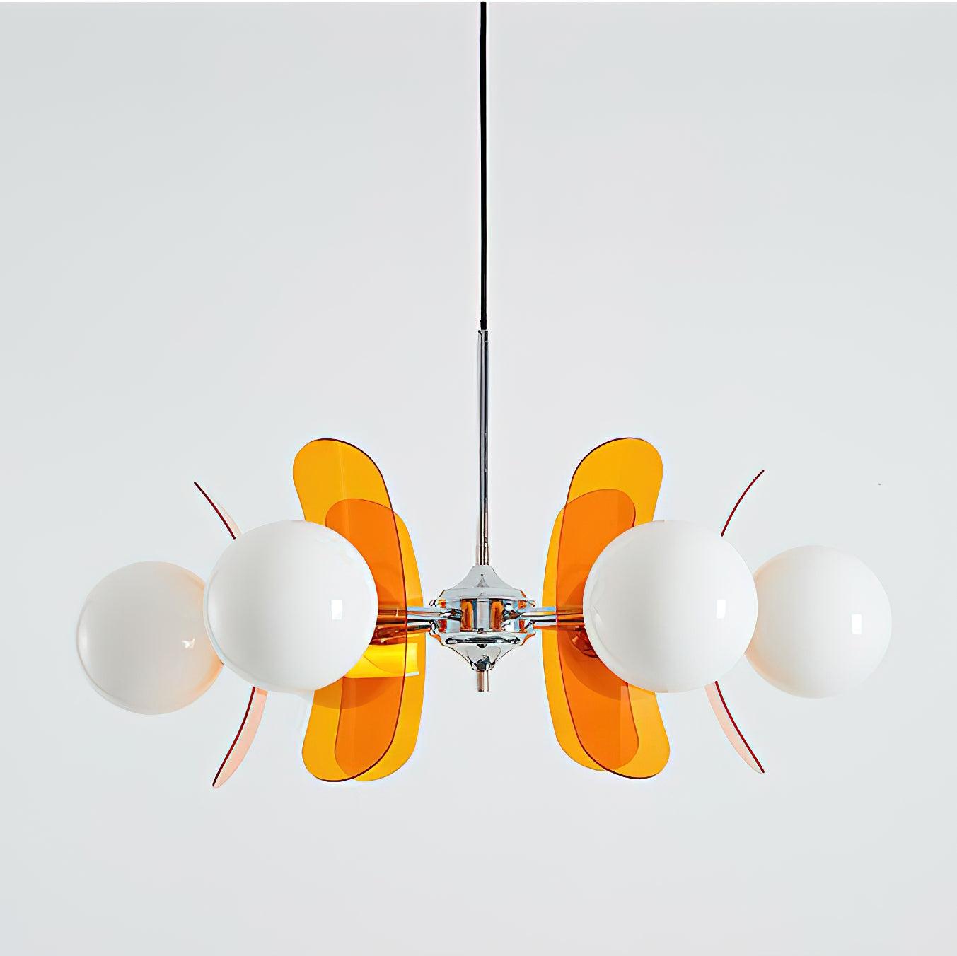 Suspension Oranvéra | Douille E26/E27 IP20 | Fleur Verre & Métal Chrome Brun/Orange