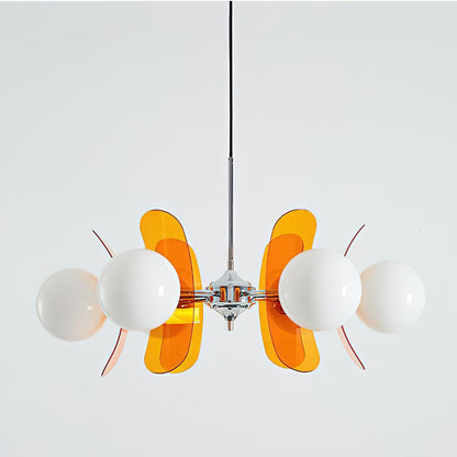 Suspension Oranvéra | Douille E26/E27 IP20 | Fleur Verre & Métal Chrome Brun/Orange