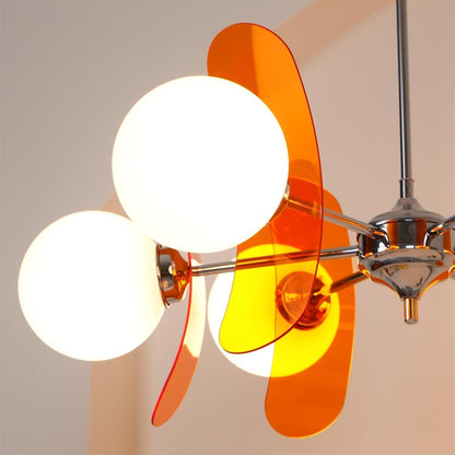 Suspension Oranvéra | Douille E26/E27 IP20 | Fleur Verre & Métal Chrome Brun/Orange