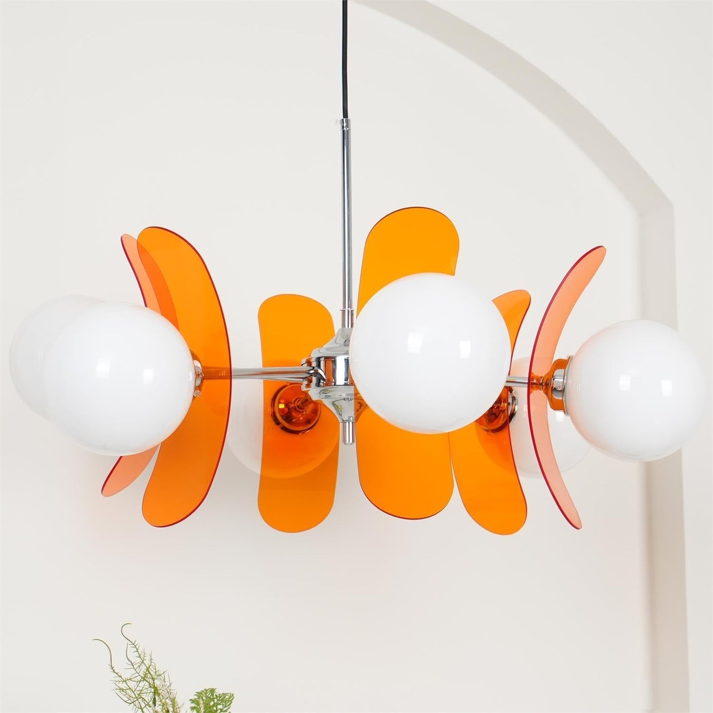Suspension Oranvéra | Douille E26/E27 IP20 | Fleur Verre & Métal Chrome Brun/Orange