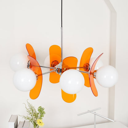 Suspension Oranvéra | Douille E26/E27 IP20 | Fleur Verre & Métal Chrome Brun/Orange
