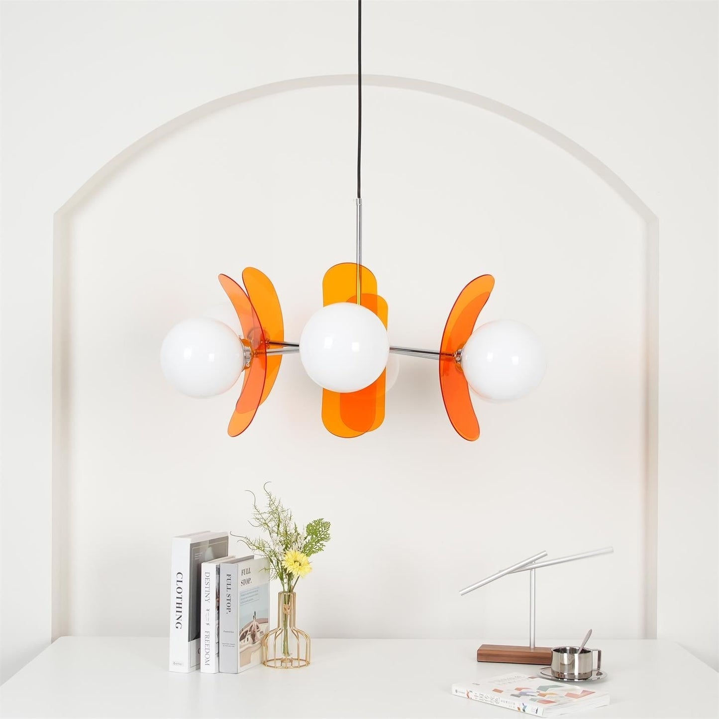 Suspension Oranvéra | Douille E26/E27 IP20 | Fleur Verre & Métal Chrome Brun/Orange