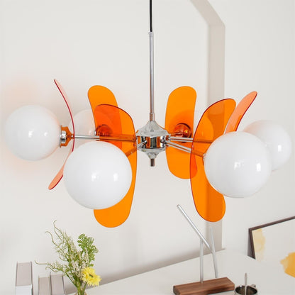 Suspension Oranvéra | Douille E26/E27 IP20 | Fleur Verre & Métal Chrome Brun/Orange