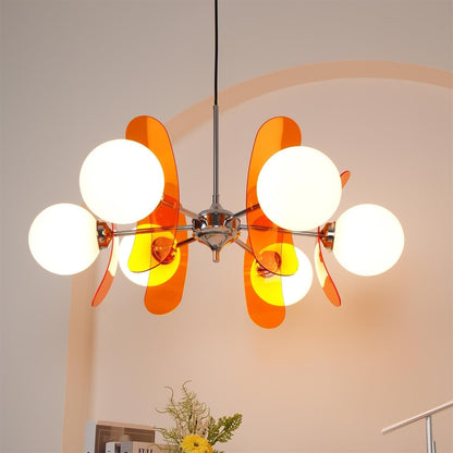 Suspension Oranvéra | Douille E26/E27 IP20 | Fleur Verre & Métal Chrome Brun/Orange