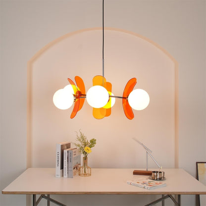 Suspension Oranvéra | Douille E26/E27 IP20 | Fleur Verre & Métal Chrome Brun/Orange