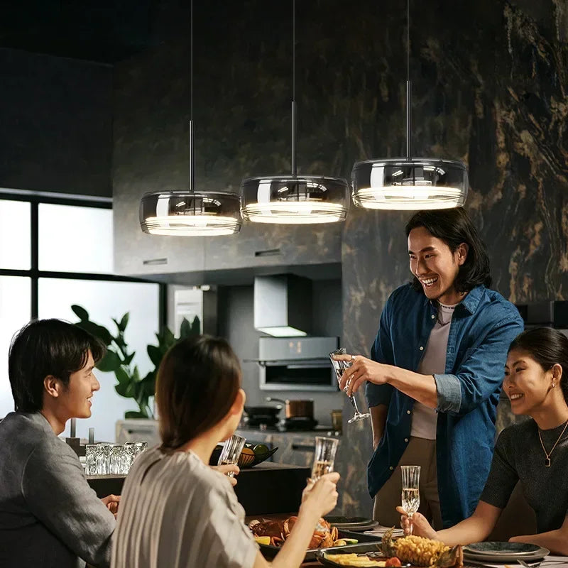 Suspension Arvéon | LED Dimmable 3000K–6000K + Télécommande | Verre Cylindrique Premium