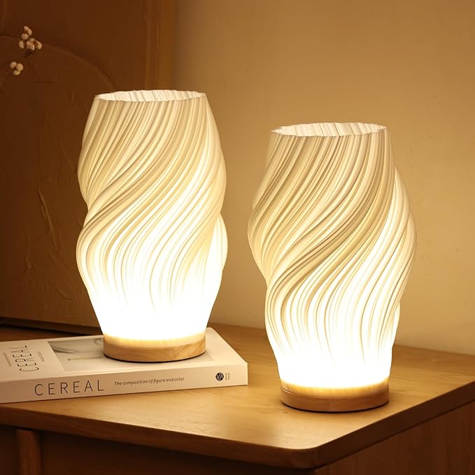 AuroraWave Tischlampe | Moderne LED Lampe aus Holz