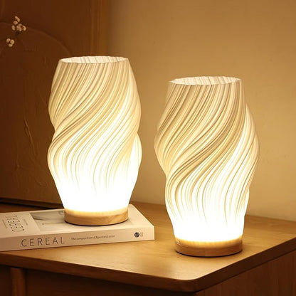 AuroraWave Tischlampe | Moderne LED Lampe aus Holz