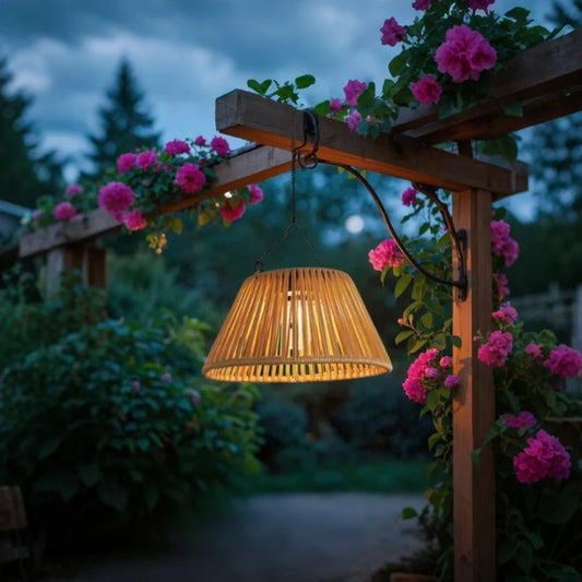 Solavine Laterne | Solarbetriebene Rattan Lampe mit Dämmerungssensor & USB