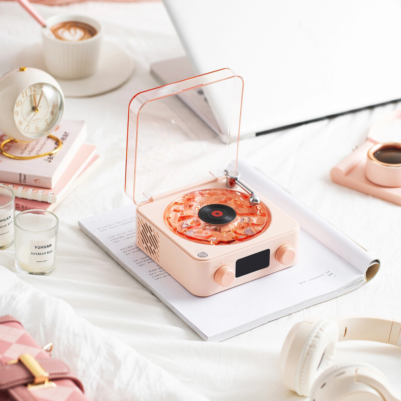 VinylGlow Nachtlicht | Bluetooth LED Lampe mit Uhr & Retro Design