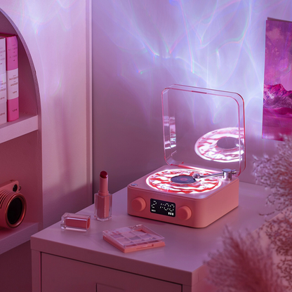 VinylGlow Nachtlicht | Bluetooth LED Lampe mit Uhr & Retro Design