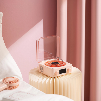 VinylGlow Nachtlicht | Bluetooth LED Lampe mit Uhr & Retro Design