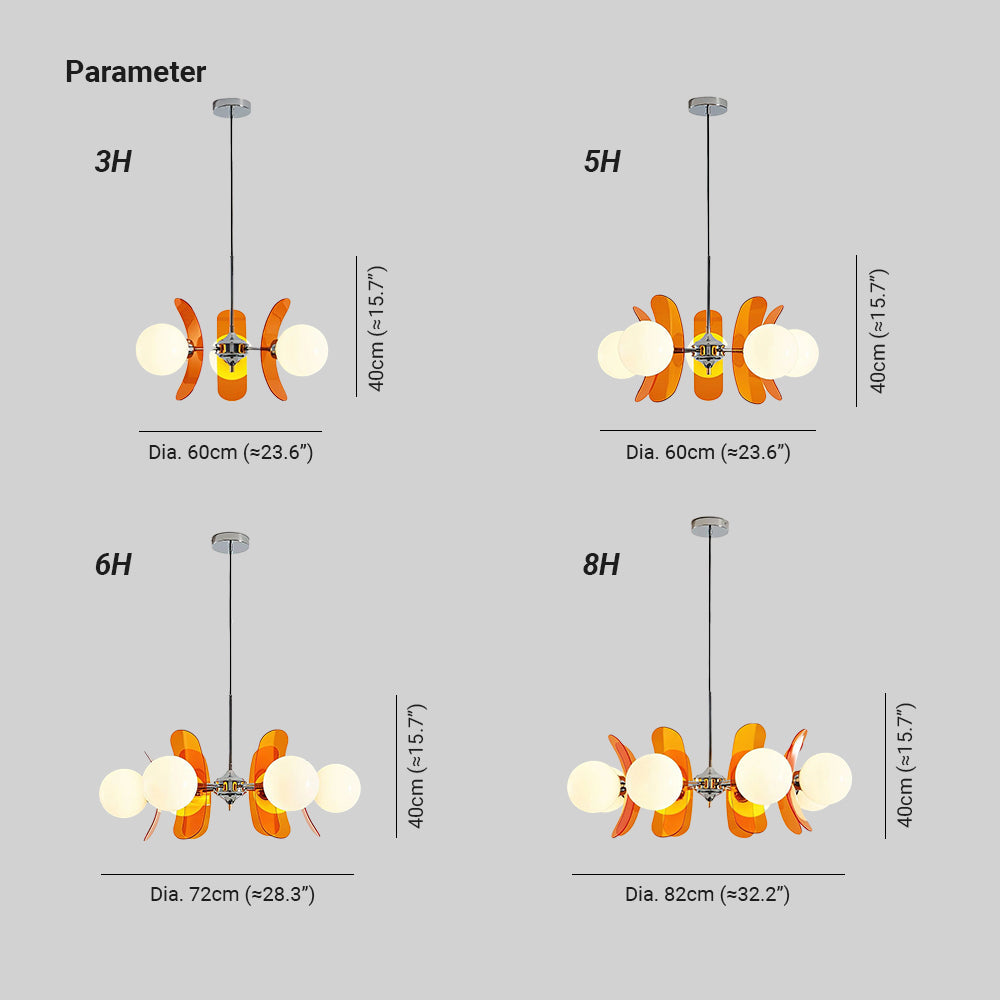 Suspension Oranvéra | Douille E26/E27 IP20 | Fleur Verre & Métal Chrome Brun/Orange