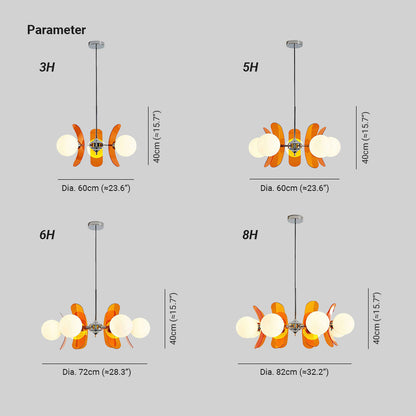 Suspension Oranvéra | Douille E26/E27 IP20 | Fleur Verre & Métal Chrome Brun/Orange