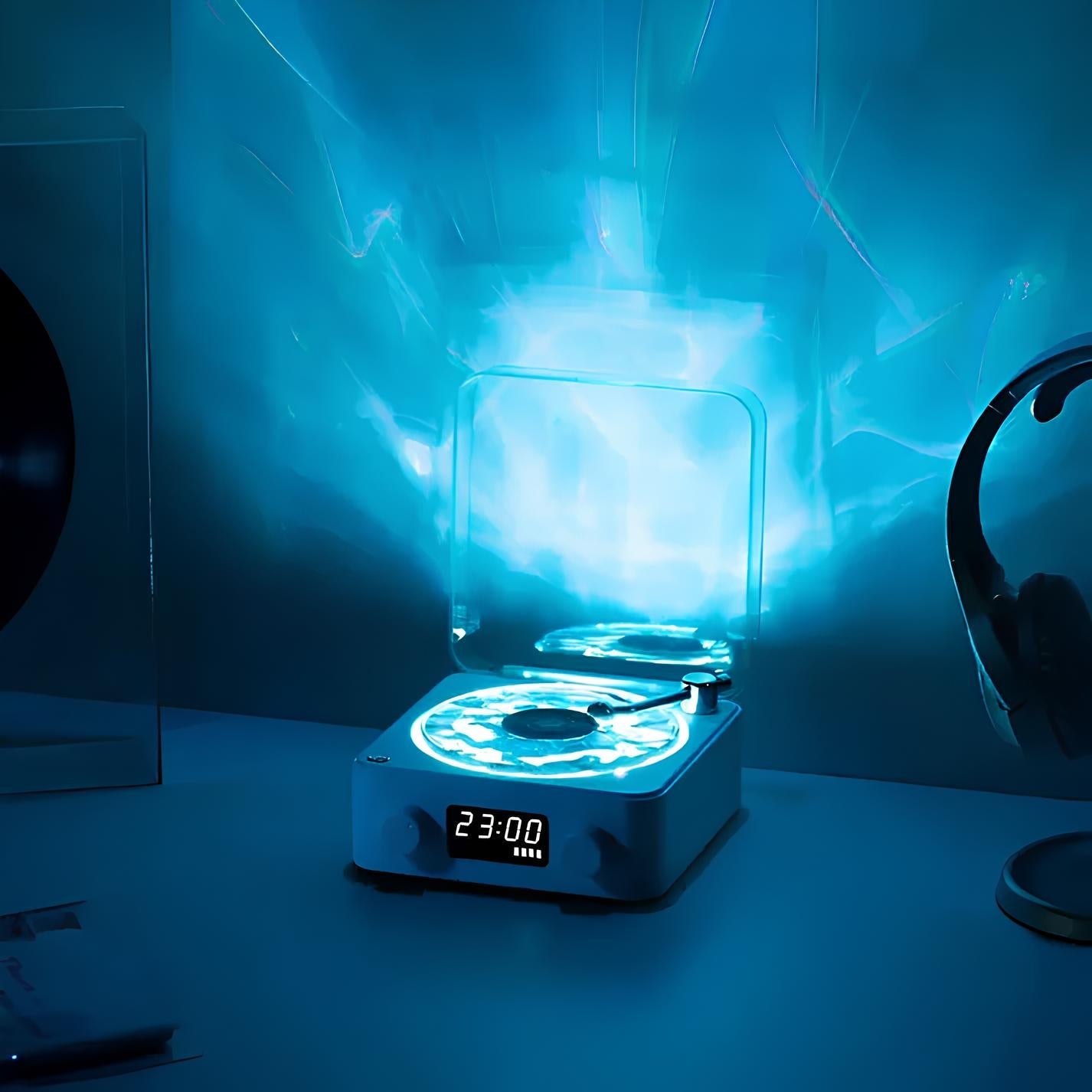 VinylGlow Nachtlicht | Bluetooth LED Lampe mit Uhr & Retro Design