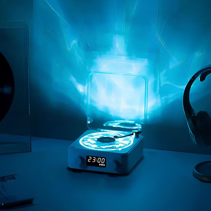 VinylGlow Nachtlicht | Bluetooth LED Lampe mit Uhr & Retro Design