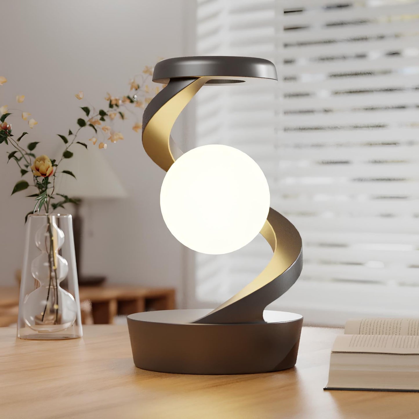 HaloSpira Tischlampe | LED Spiral Lampe mit Touch & Wireless Ladepad