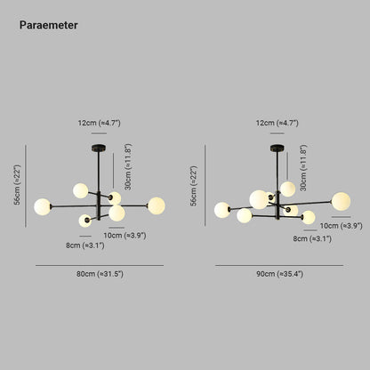 Suspension Cyvoria | G9 LED IP20 110–240V | Sphères Verre & Cuivre Noir/Cuivre