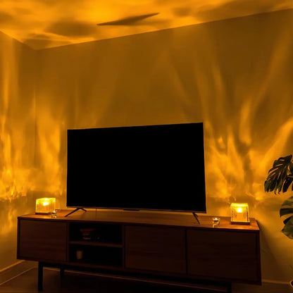 LumeaCube Nordlicht Lampe | LED Lichtwürfel mit Holzsockel