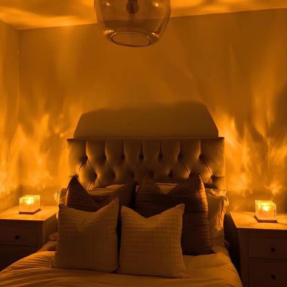 LumeaCube Nordlicht Lampe | LED Lichtwürfel mit Holzsockel